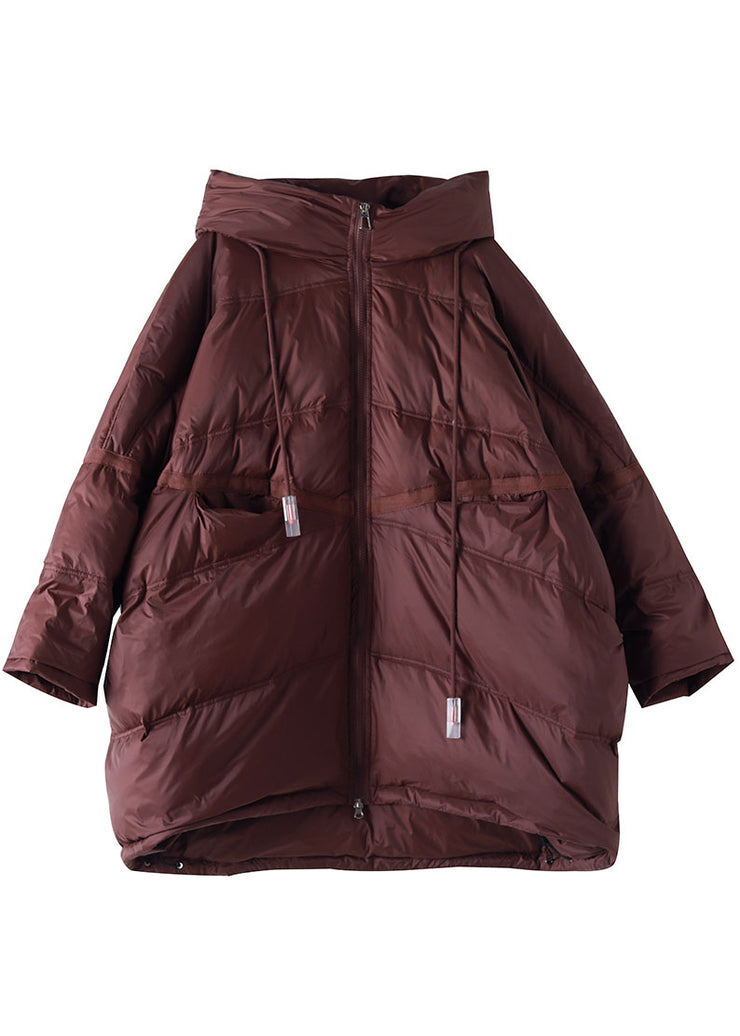 Simple Chocolate Zip Up Loose Duck Down Down Coats Winter