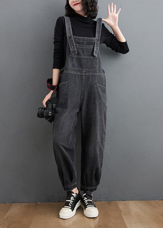 Simple Denim Black Casual Pants Unique Spring Jumpsuit Pants - bagstylebliss