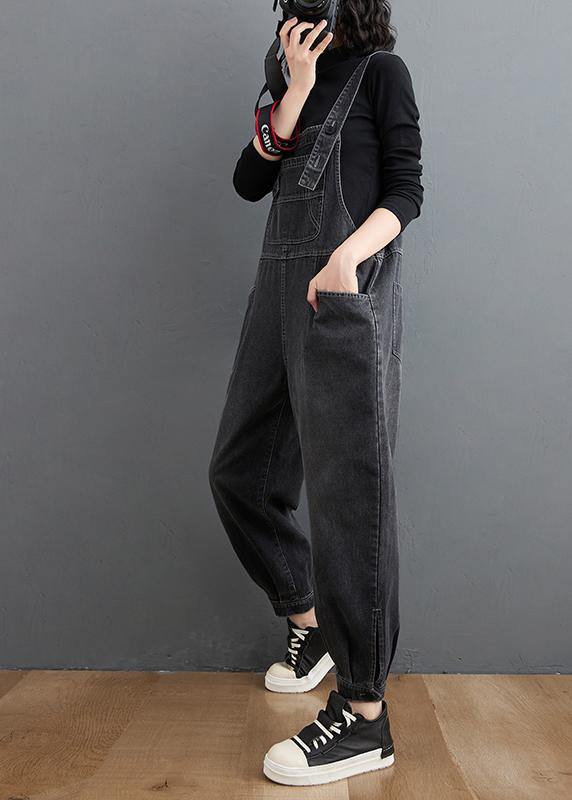 Simple Denim Black Casual Pants Unique Spring Jumpsuit Pants - bagstylebliss