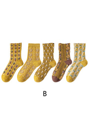 Simple Floral Jacquard Cotton Crew Socks