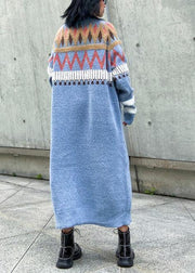 Simple Geometric Sweater winter dresses Classy blue o neck Fuzzy knit dresses - bagstylebliss