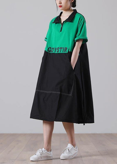 Simple Green Graphic Cotton Pockets Summer Party Dress - bagstylebliss