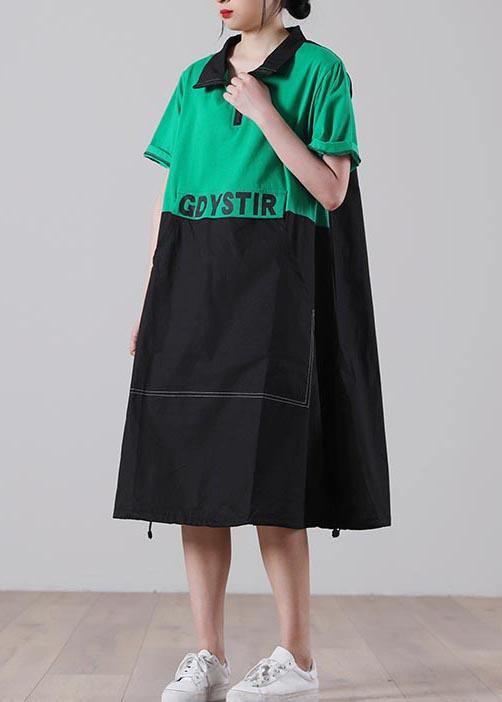 Simple Green Graphic Cotton Pockets Summer Party Dress - bagstylebliss