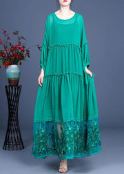 Simple Green Patchwork Lace Embroideried Hollow Out Summer Dress - bagstylebliss