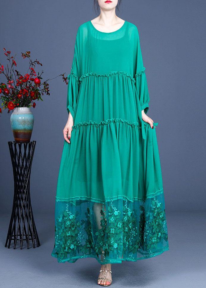 Simple Green Patchwork Lace Embroideried Hollow Out Summer Dress - bagstylebliss