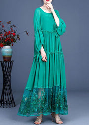 Simple Green Patchwork Lace Embroideried Hollow Out Summer Dress - bagstylebliss