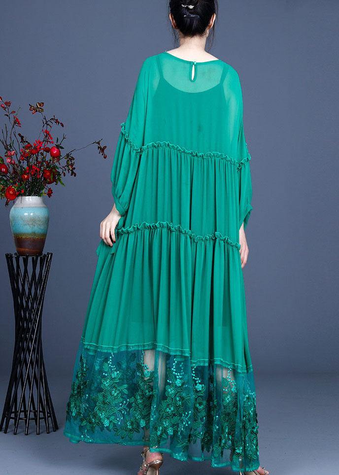 Simple Green Patchwork Lace Embroideried Hollow Out Summer Dress - bagstylebliss