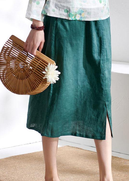 Simple Green Pencil Pockets Patchwork Summer Skirt Linen - bagstylebliss