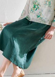 Simple Green Pencil Pockets Patchwork Summer Skirt Linen - bagstylebliss