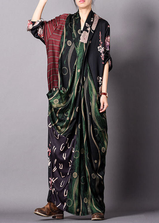 Simple Green V Neck Patchwork Silk Holiday Dress Spring