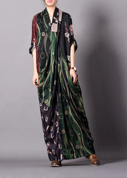 Simple Green V Neck Patchwork Silk Holiday Dress Spring