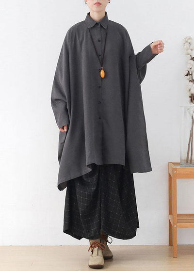 Simple Grey Bat wing Sleeve Button Fall Loose Coat - bagstylebliss