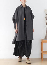 Simple Grey Bat wing Sleeve Button Fall Loose Coat - bagstylebliss