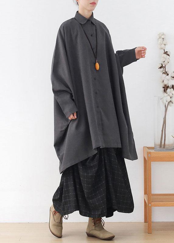 Simple Grey Bat wing Sleeve Button Fall Loose Coat - bagstylebliss