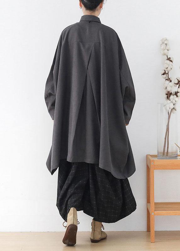 Simple Grey Bat wing Sleeve Button Fall Loose Coat - bagstylebliss