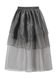Simple Grey Ruffles Cinched  Skirts Summer - bagstylebliss