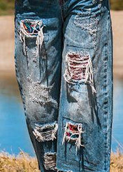 Simple Hole pant oversize denim blue Tutorials crop pants - bagstylebliss