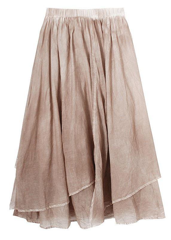 Simple Khaki Elastic Waist Asymmetrical design Skirt Cotton Linen - bagstylebliss