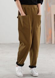 Simple Khaki Pockets Warm Fleece Pants Winter