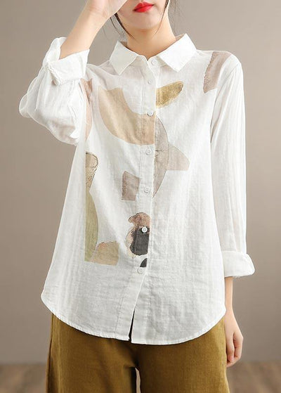 Simple Lapel Cinched Spring Clothes Khaki Print Top - bagstylebliss