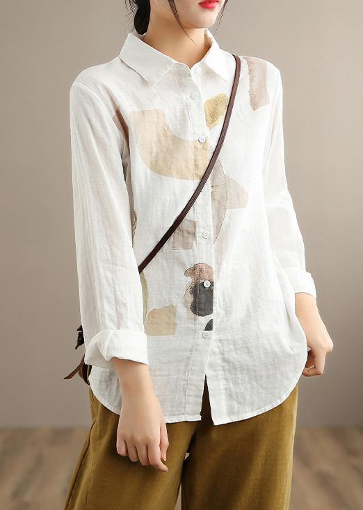 Simple Lapel Cinched Spring Clothes Khaki Print Top - bagstylebliss