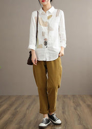 Simple Lapel Cinched Spring Clothes Khaki Print Top - bagstylebliss