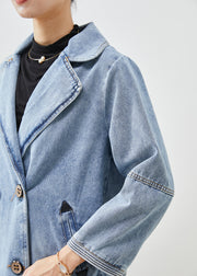 Simple Light Blue Double Breast Patchwork Denim Jackets Fall