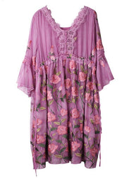 Simple Light Purple Embroidery Chiffon Patchwork Summer Vacation Dresses - bagstylebliss