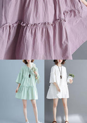Simple Light Purple O-Neck Tiered Cotton Summer Dress - bagstylebliss