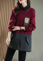 Simple Mulberry Thick Patchwork Warm Fleece Fake Two Piece Dress Spring