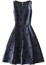 Simple Navy Zip Up Dot Long Dresses Sleeveless