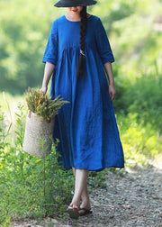 Simple O Neck Patchwork Summer Tunic Blue Dress - bagstylebliss