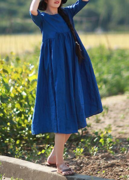 Simple O Neck Patchwork Summer Tunic Blue Dress - bagstylebliss