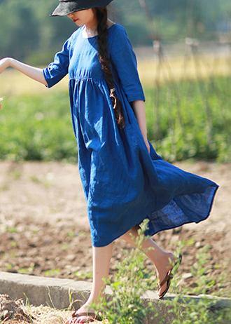 Simple O Neck Patchwork Summer Tunic Blue Dress - bagstylebliss