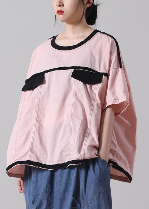 Simple O-Neck Pink Cotton Summer Short Sleeve Top - bagstylebliss