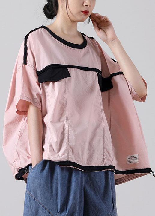 Simple O-Neck Pink Cotton Summer Short Sleeve Top - bagstylebliss