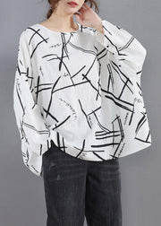 Simple O Neck Spring Design White Print Blouses - bagstylebliss