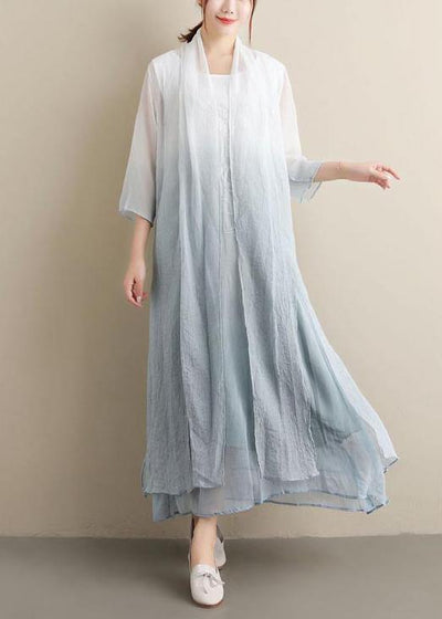 Simple O Neck Two Pieces Summer Clothes Women Fabrics Gradient Grey A Line Dress - bagstylebliss