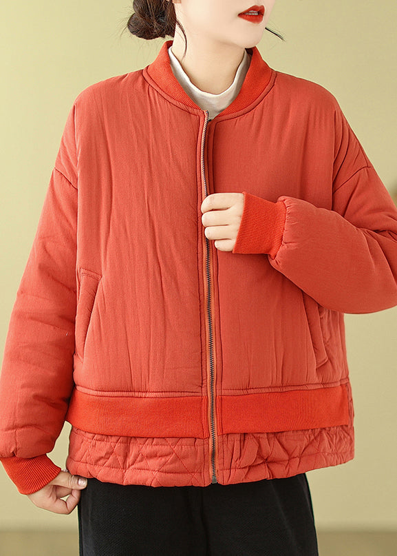 Simple Orange Oversized Patchwork Fine Cotton Filled Women Witner Coats