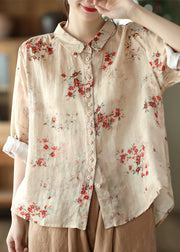 Simple White-polka dots Peter Pan Collar Print Button Cotton Blouse Tops Long Sleeve