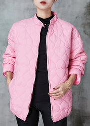 Simple Pink Stand Collar Fine Cotton Filled Parkas Spring