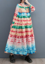 Simple Rainbow Oversized Print Cotton Holiday Dress Spring