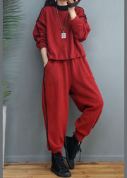 Simple Red Cinched Fine Cotton Filled Two Piece Set Winter