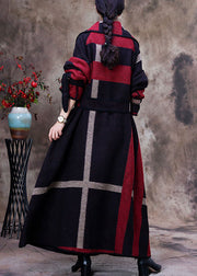 Simple Red PeterPan Collar Plaid tie waist Winter Woolen Long sleeve trench coats