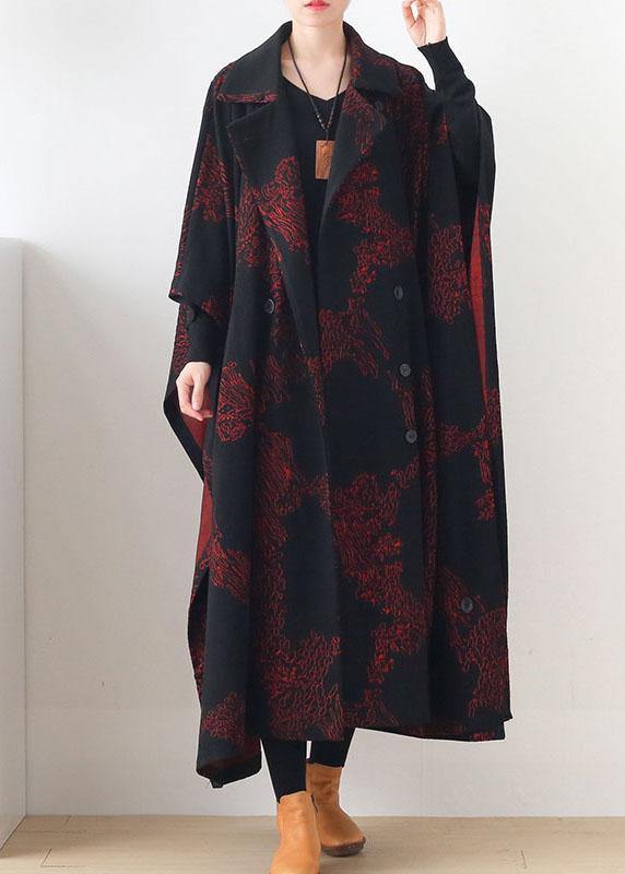 Simple Red Print Asymmetrical Design Button Coat Long - bagstylebliss