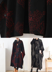 Simple Red Print Asymmetrical Design Button Coat Long - bagstylebliss