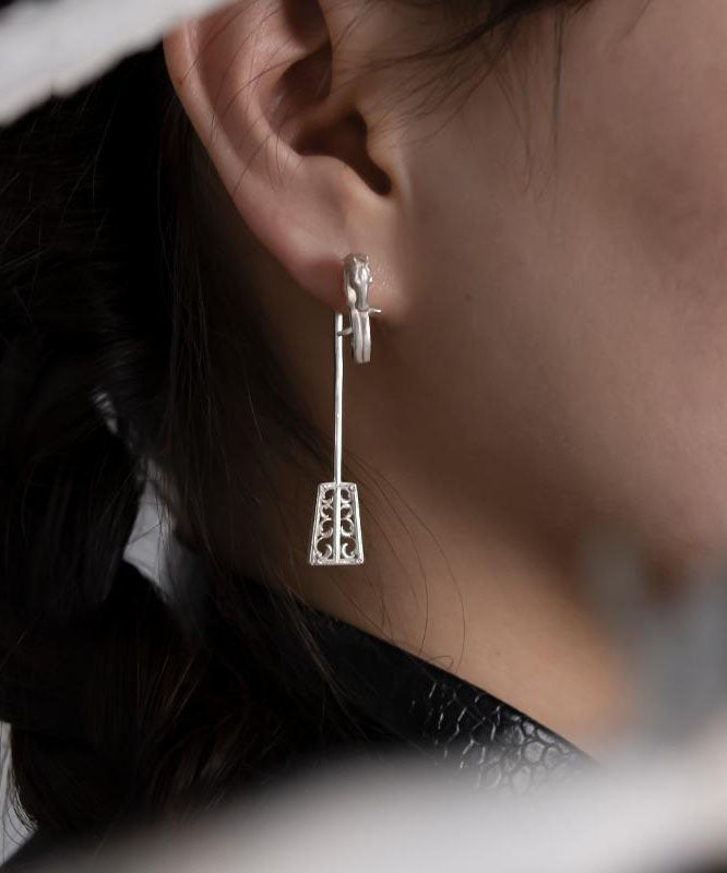 Simple Silk Sterling Silver Morin Khuur Drop Earrings