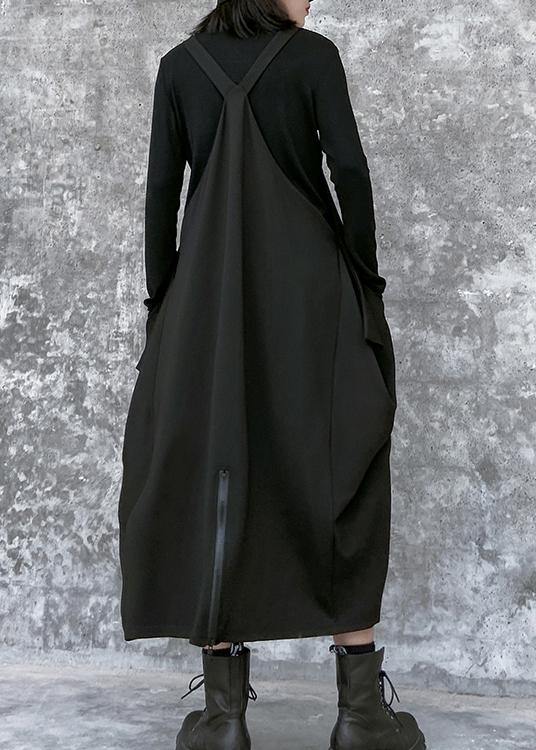 Simple Spaghetti Strap asymmetric spring Tunics Wardrobes black Dress - bagstylebliss