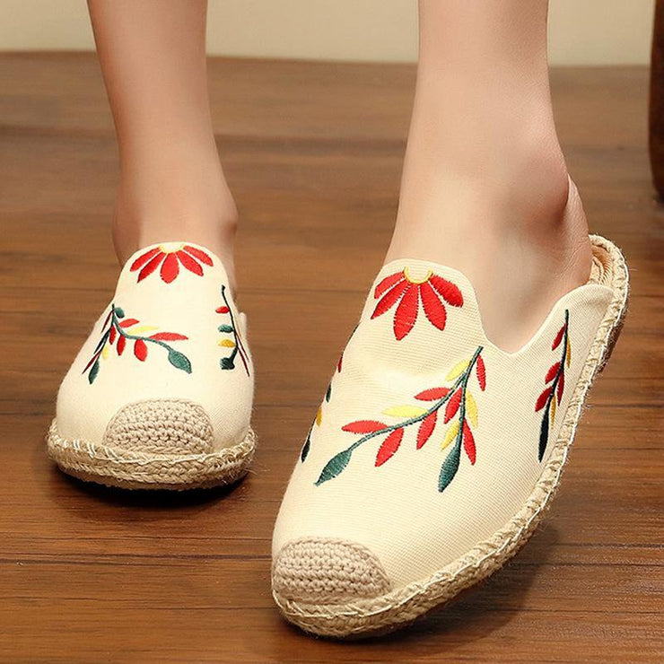 Simple Splicing Red Cotton Fabric Embroideried Slippers Shoes - bagstylebliss