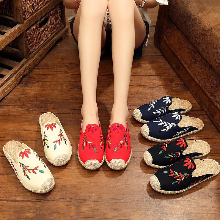 Simple Splicing Red Cotton Fabric Embroideried Slippers Shoes - bagstylebliss